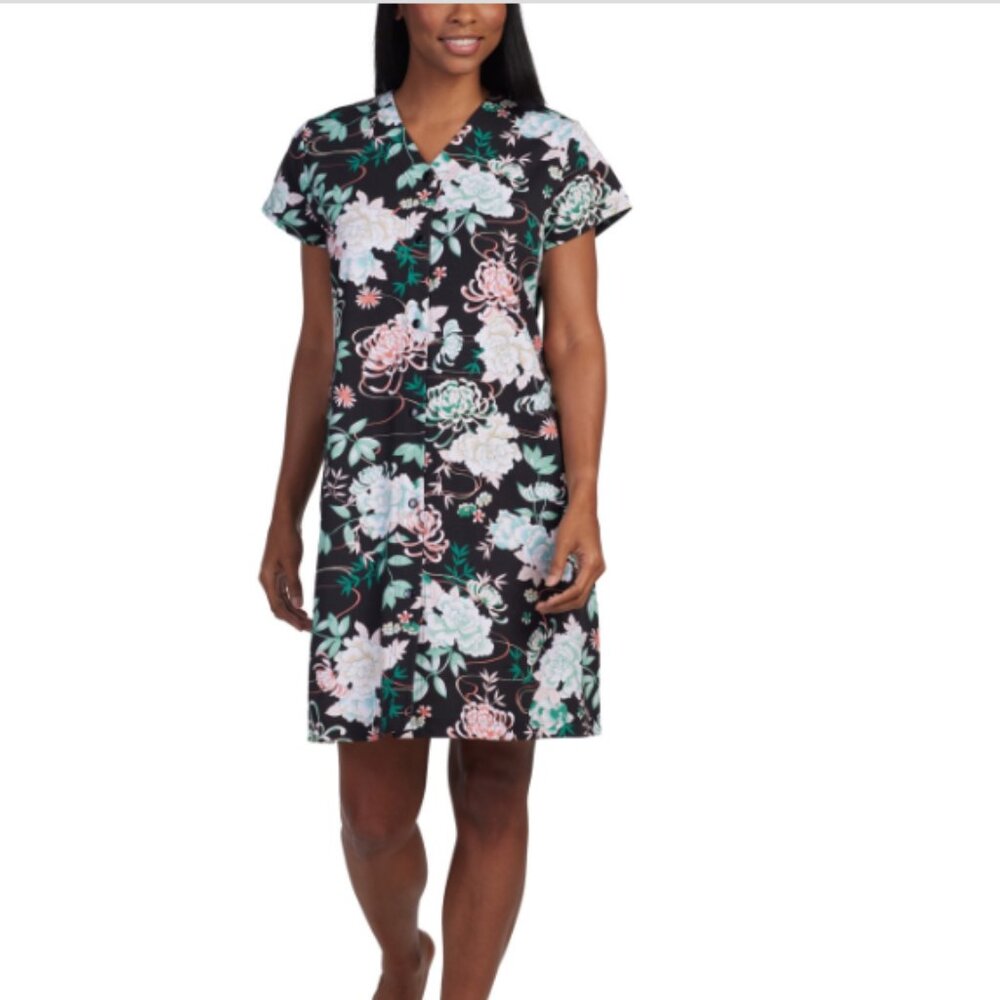 Miss Elaine Women Short-Sleeve Floral Snap Robe Multicolor Size XL  5558